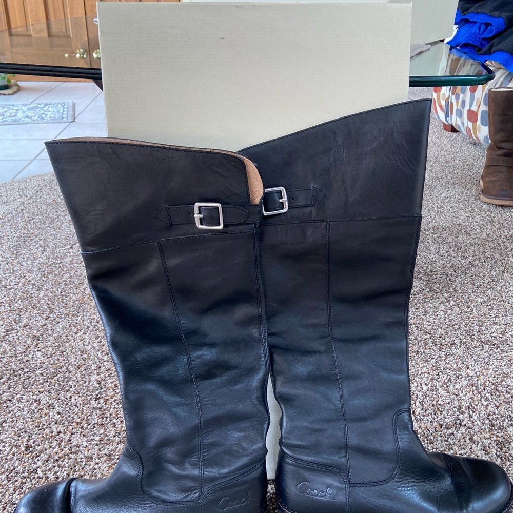 COACH Black Leather High Boots Size 8 - Picture 6 of 8